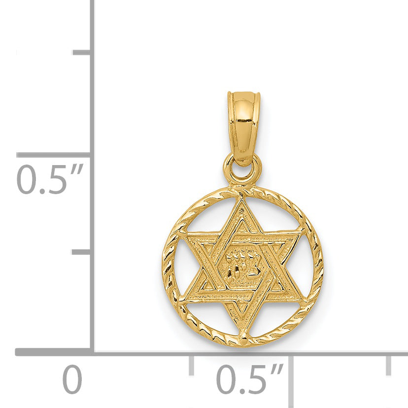 14K Yellow Gold Star Of David In Circle Frame Pendant