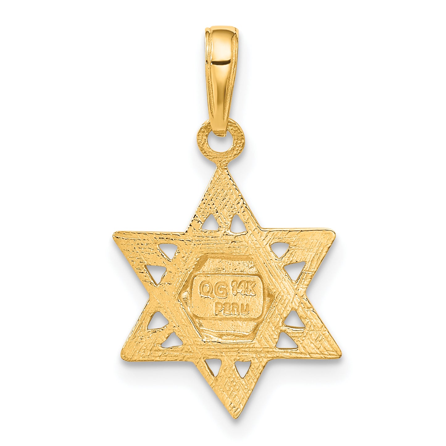 14K Yellow Gold Star Of David W/Tablets In Center Pendant