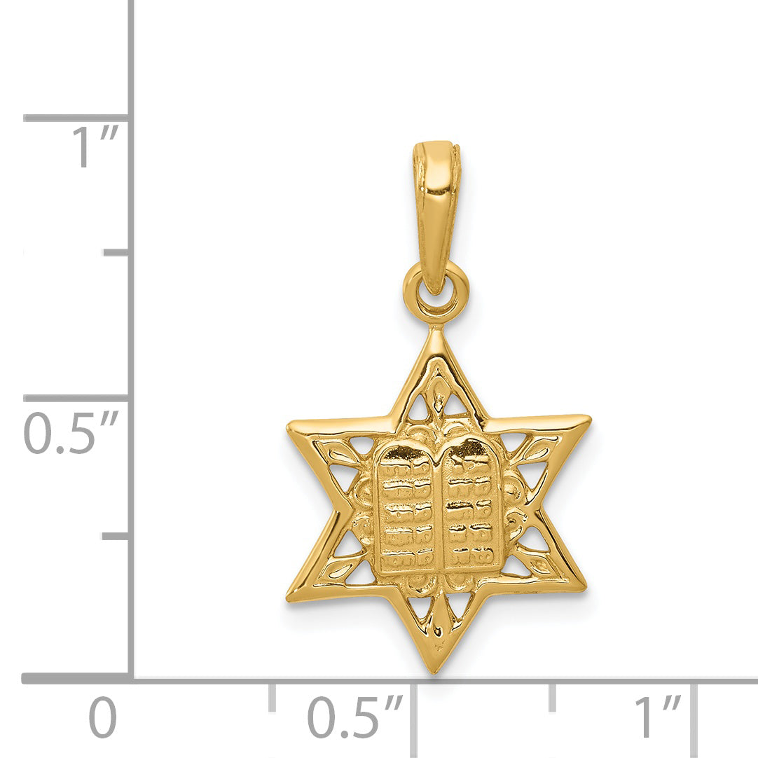 14K Yellow Gold Star Of David W/Tablets In Center Pendant