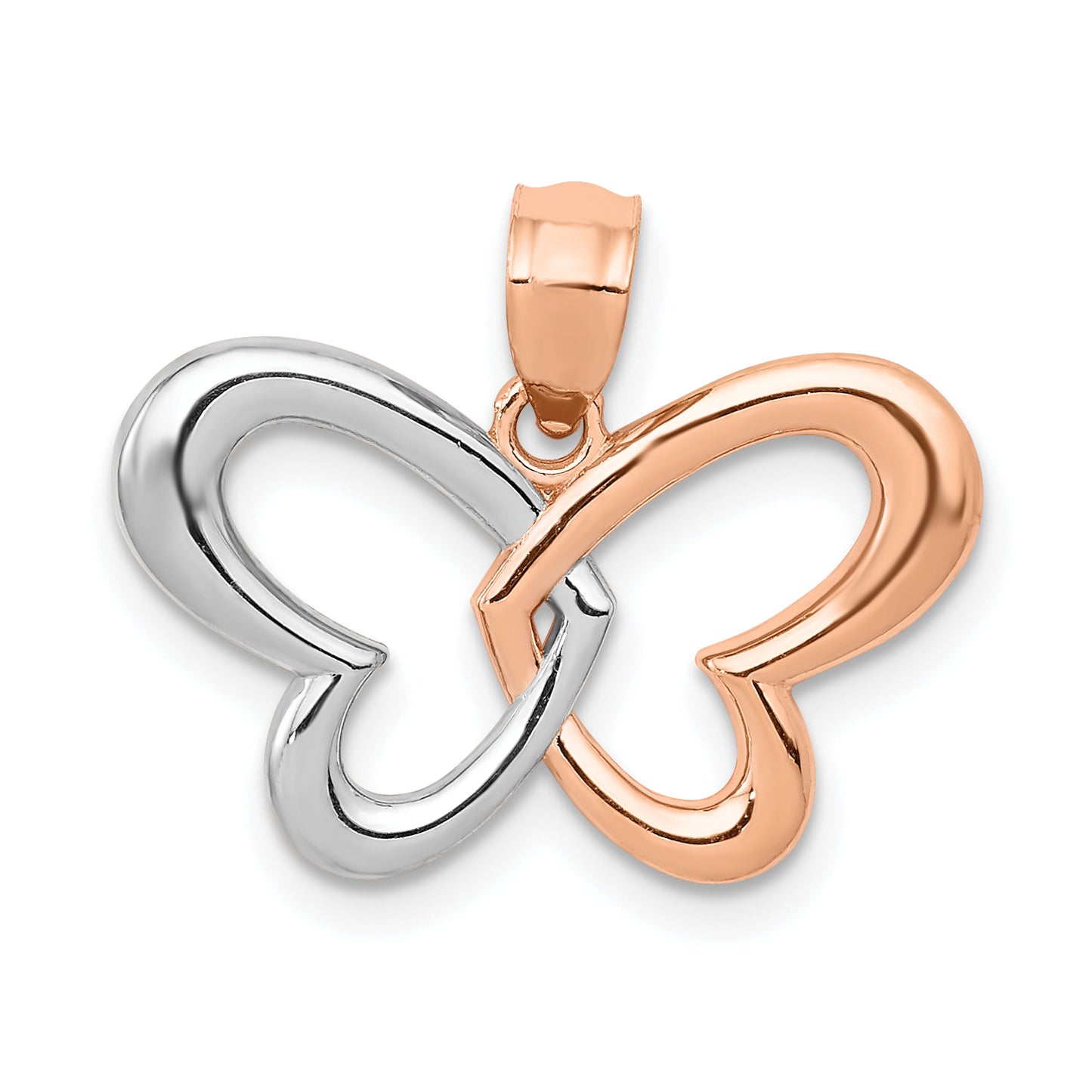 14K Rose Gold W/Rhodium Butterfly Pendant