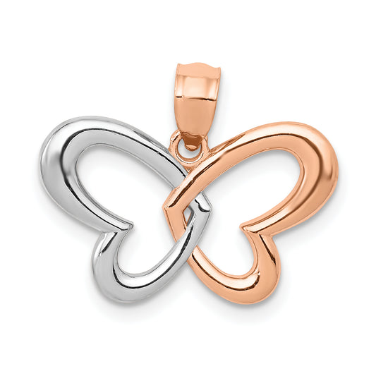 14K Rose Gold W/Rhodium Butterfly Pendant