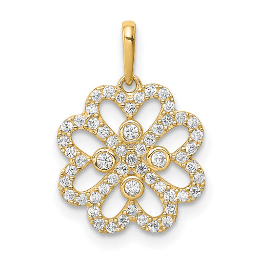 14K Yellow Gold Cz Clover Pendant