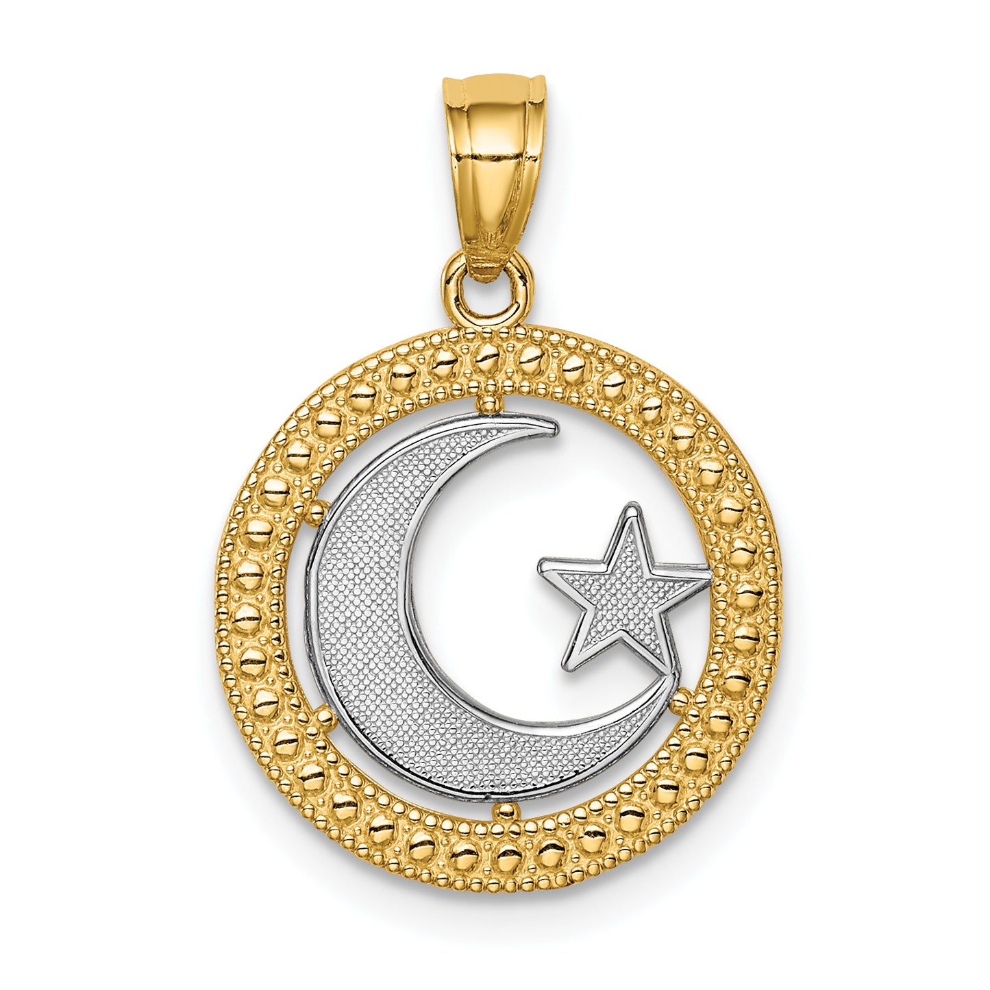 14K Yellow & Rhodium W/Rhodium Star Moon Pendant