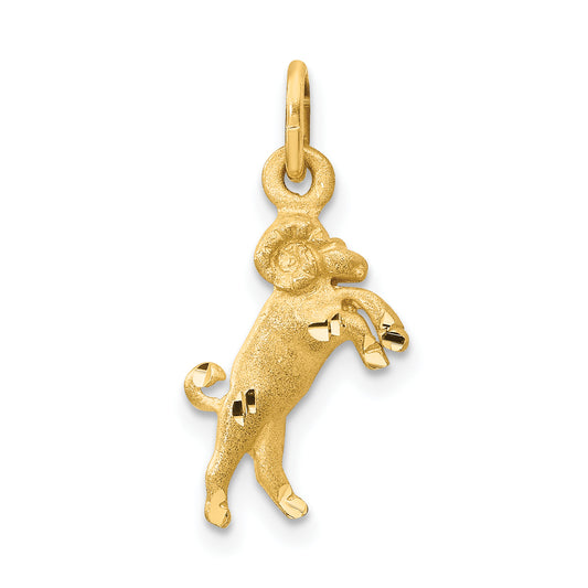 14K Yellow Gold Satin Diamond-Cut Aries Zodiac Charm