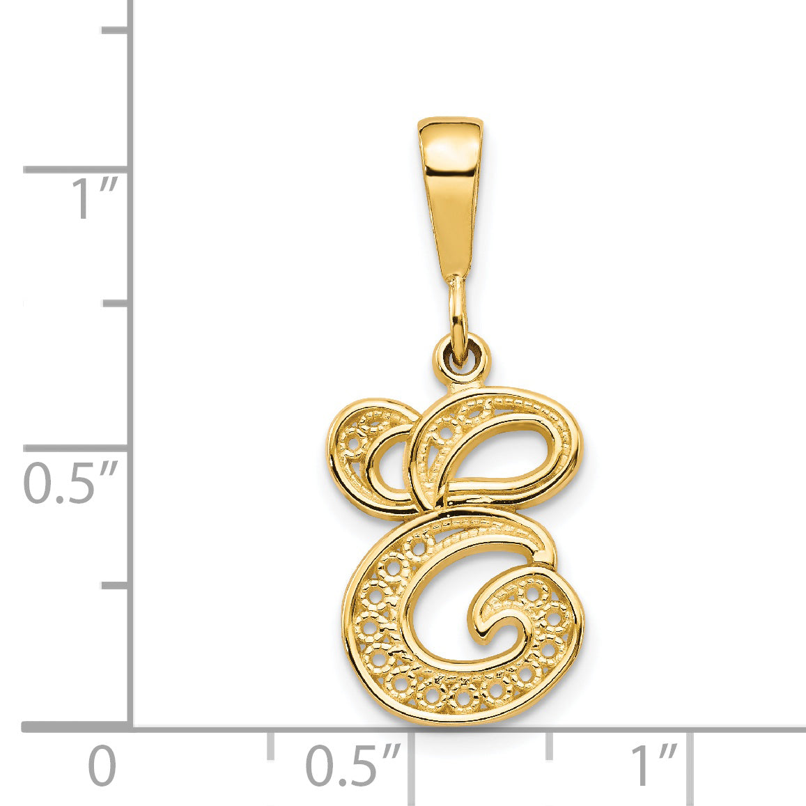 14K Yellow Gold 14Ky Polished Script Filigree Letter E Initial Pendant