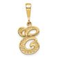 14K Yellow Gold 14Ky Polished Script Filigree Letter E Initial Pendant