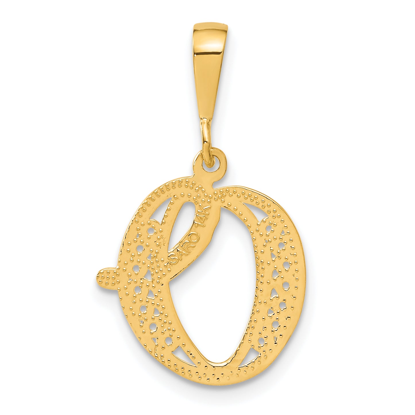 14K Yellow Gold 14Ky Polished Script Filigree Letter O Initial Pendant