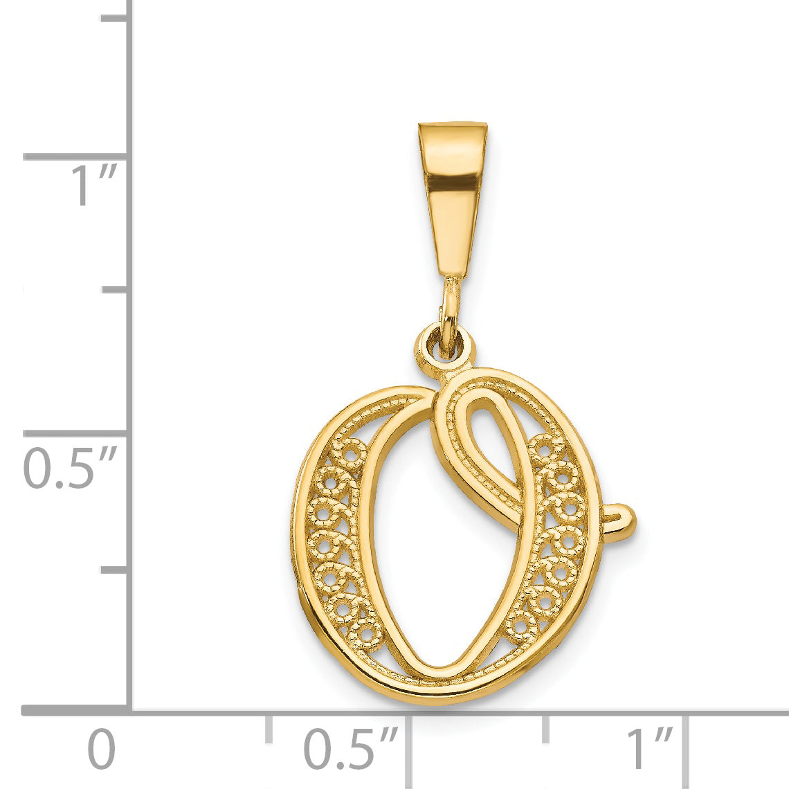 14K Yellow Gold 14Ky Polished Script Filigree Letter O Initial Pendant