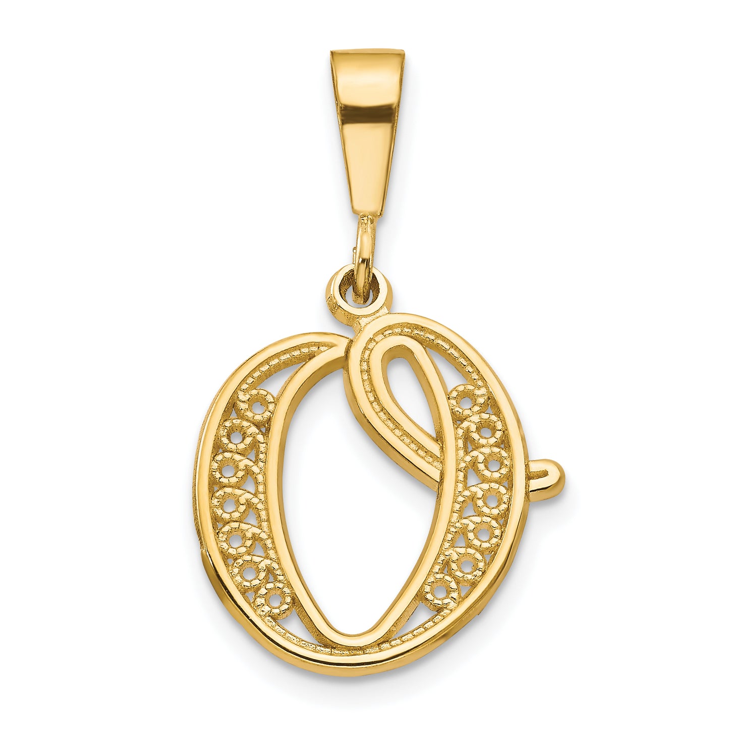 14K Yellow Gold 14Ky Polished Script Filigree Letter O Initial Pendant