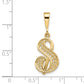 14K Yellow Gold 14Ky Polished Script Filigree Letter S Initial Pendant