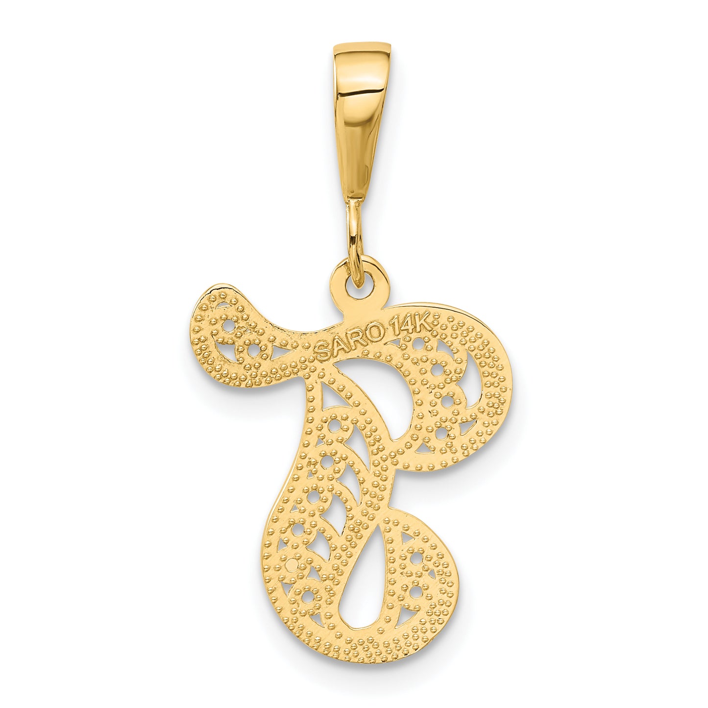 14K Yellow Gold 14Ky Polished Script Filigree Letter T Initial Pendant