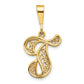 14K Yellow Gold 14Ky Polished Script Filigree Letter T Initial Pendant