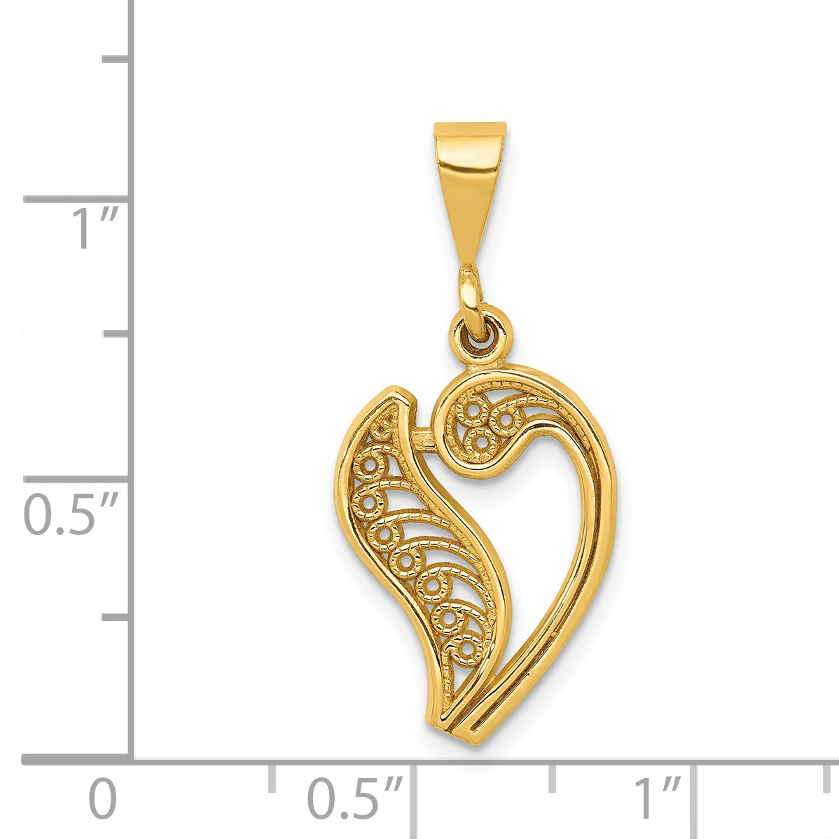 14K Yellow Gold 14Ky Polished Script Filigree Letter V Initial Pendant