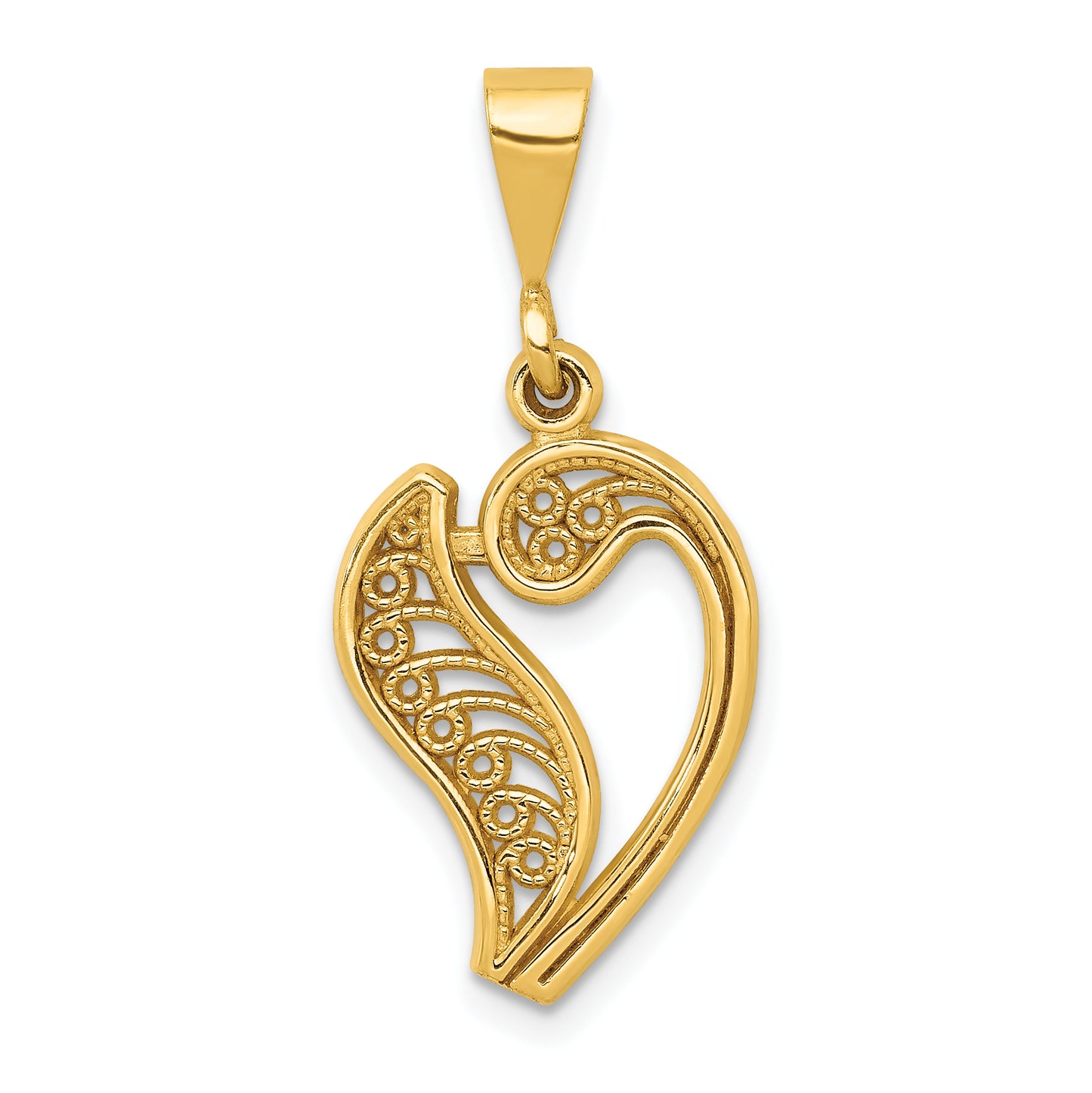 14K Yellow Gold 14Ky Polished Script Filigree Letter V Initial Pendant