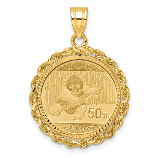 14K Yellow Gold Wideband Distinguished Coin Jewelry 14Ky Diamond-Cut Rope Prong Mounted 1/10Oz Panda Bezel Pendant