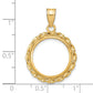 14K Yellow Gold Wideband Distinguished Coin Jewelry Polished Wide Twisted Wire 16.5mm Prong Bezel Pendant