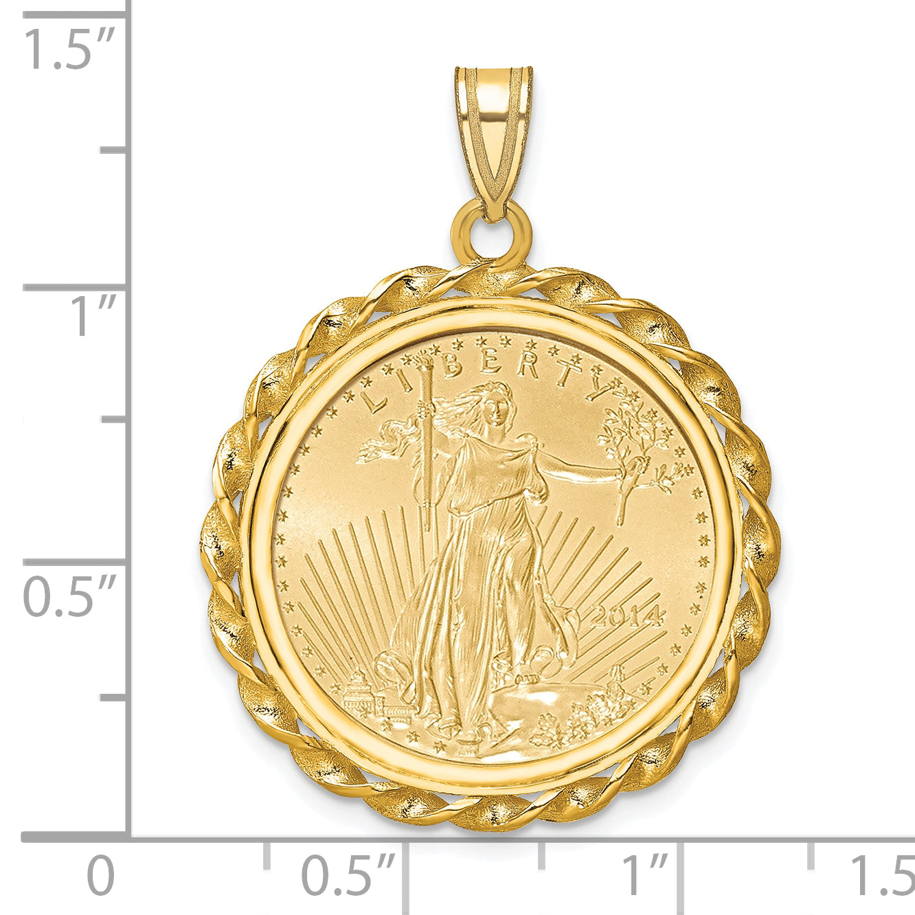 14K Yellow Gold Wideband Distinguished Coin Jewelry Polished Wide Twisted Wire Mounted 1/4Oz American Eagle Prong Bezel Pendant