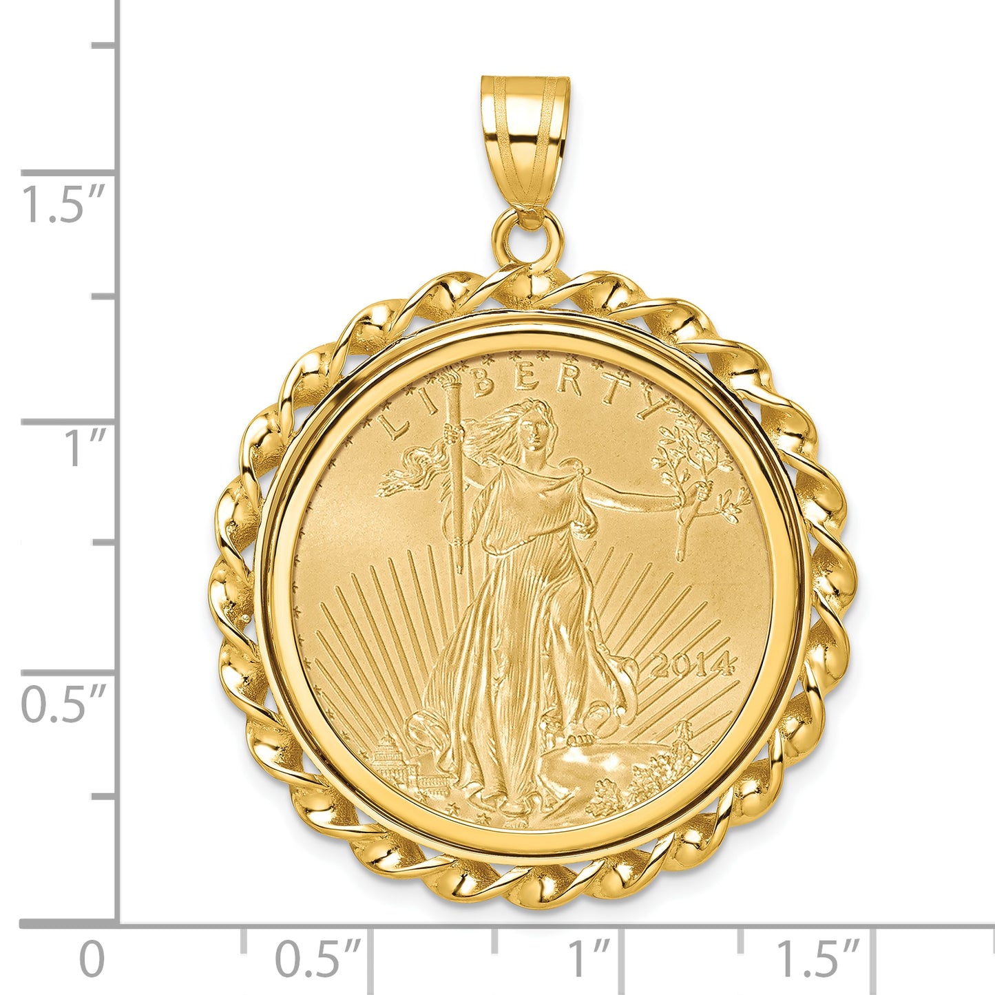 14K Yellow Gold Wideband Distinguished Coin Jewelry Polished Wide Twisted Wire Mounted 1/2Oz American Eagle Prong Bezel Pendant