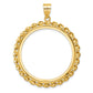 14K Yellow Gold Wideband Distinguished Coin Jewelry Polished Wide Twisted Wire 32.7mm Prong Bezel Pendant