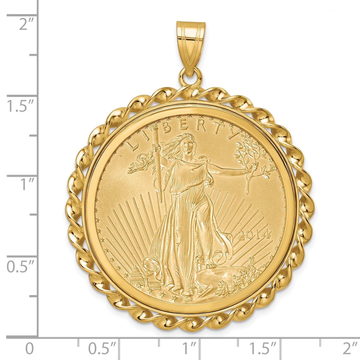 14K Yellow Gold Wideband Distinguished Coin Jewelry Polished Wide Twisted Wire Mounted 1Oz American Eagle Prong Bezel Pendant