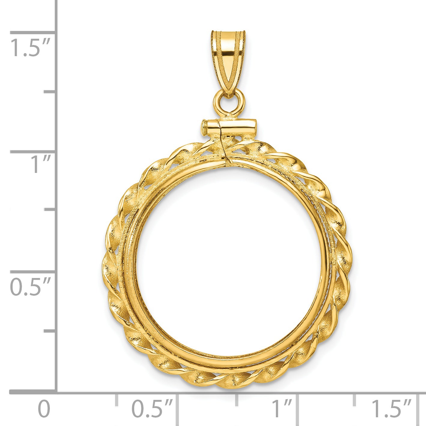 14K Yellow Gold Wideband Distinguished Coin Jewelry Polished Wide Twisted Wire 22.0mm X 1.9mm Screw Top Bezel Pendant