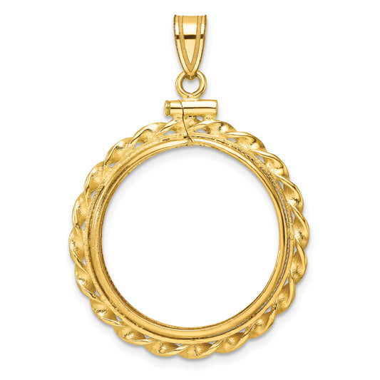 14K Yellow Gold Wideband Distinguished Coin Jewelry Polished Wide Twisted Wire 22.0mm X 1.9mm Screw Top Bezel Pendant