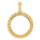 14K Yellow Gold Wideband Distinguished Coin Jewelry Polished Wide Twisted Wire 27.0mm X 2.35mm Screw Top Bezel Pendant