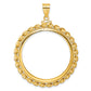 14K Yellow Gold Wideband Distinguished Coin Jewelry Polished Wide Twisted Wire 32.7mm X 3.00mm Screw Top Bezel Pendant