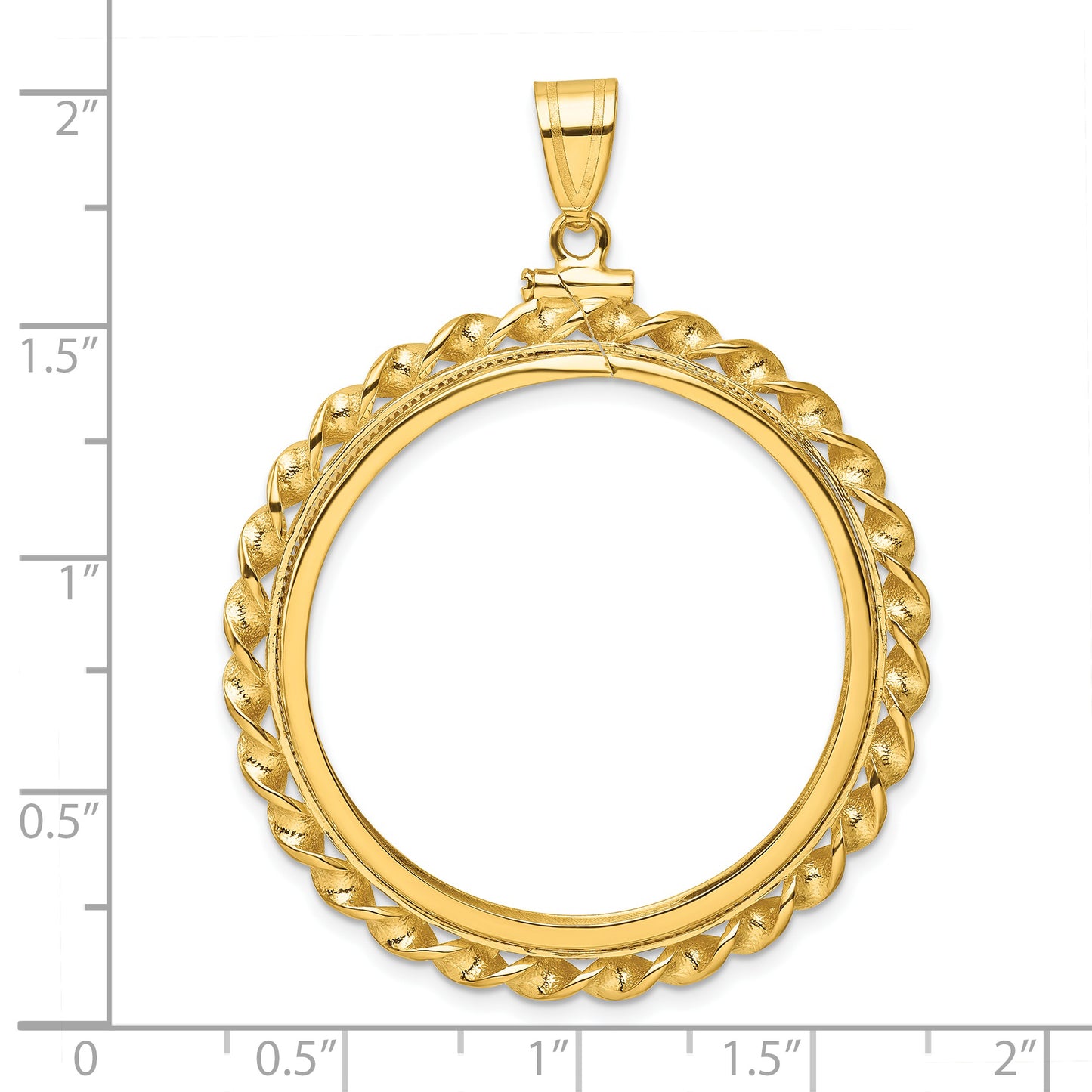 14K Yellow Gold Wideband Distinguished Coin Jewelry Polished Wide Twisted Wire 32.7mm X 3.00mm Screw Top Bezel Pendant