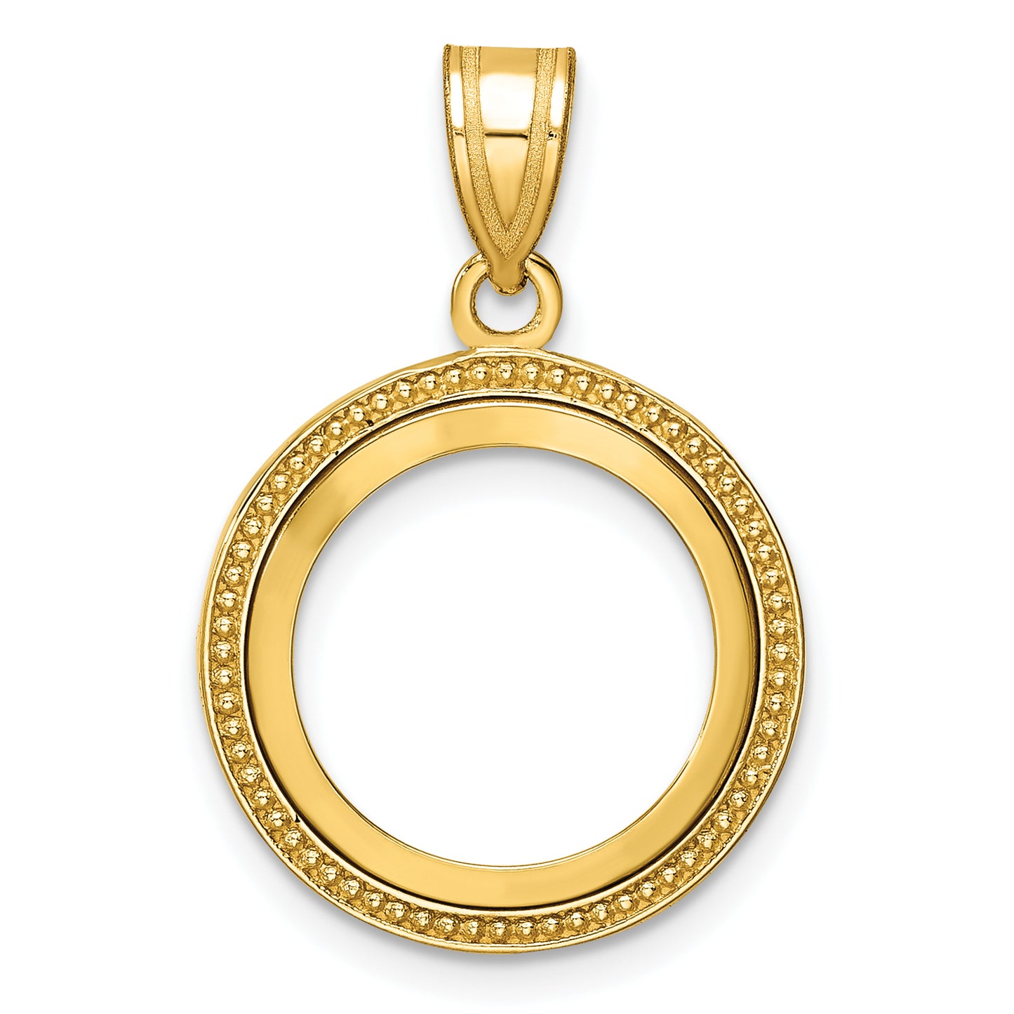 14K Yellow Gold Wideband Distinguished Coin Jewelry Polished And Beaded 14.0mm Prong Bezel Pendant