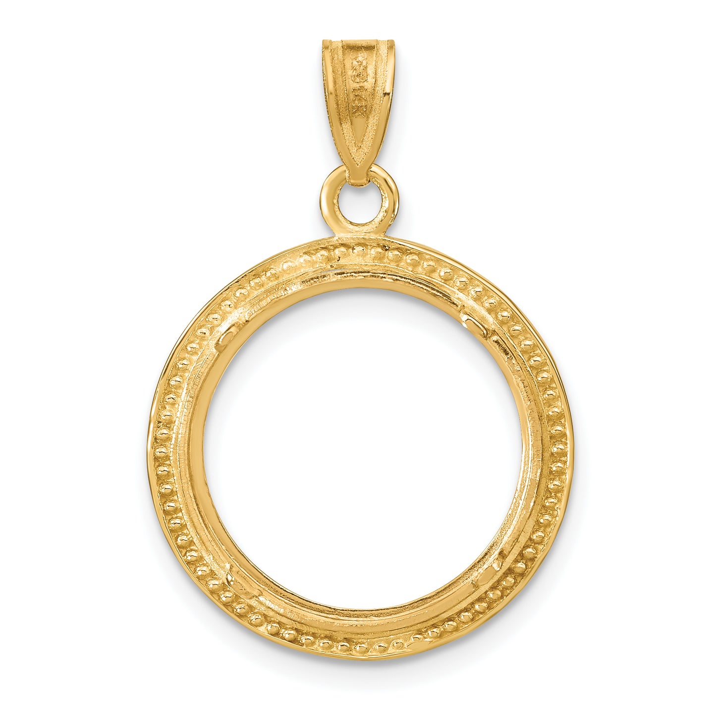 14K Yellow Gold Wideband Distinguished Coin Jewelry Polished And Beaded 16.5mm Prong Bezel Pendant