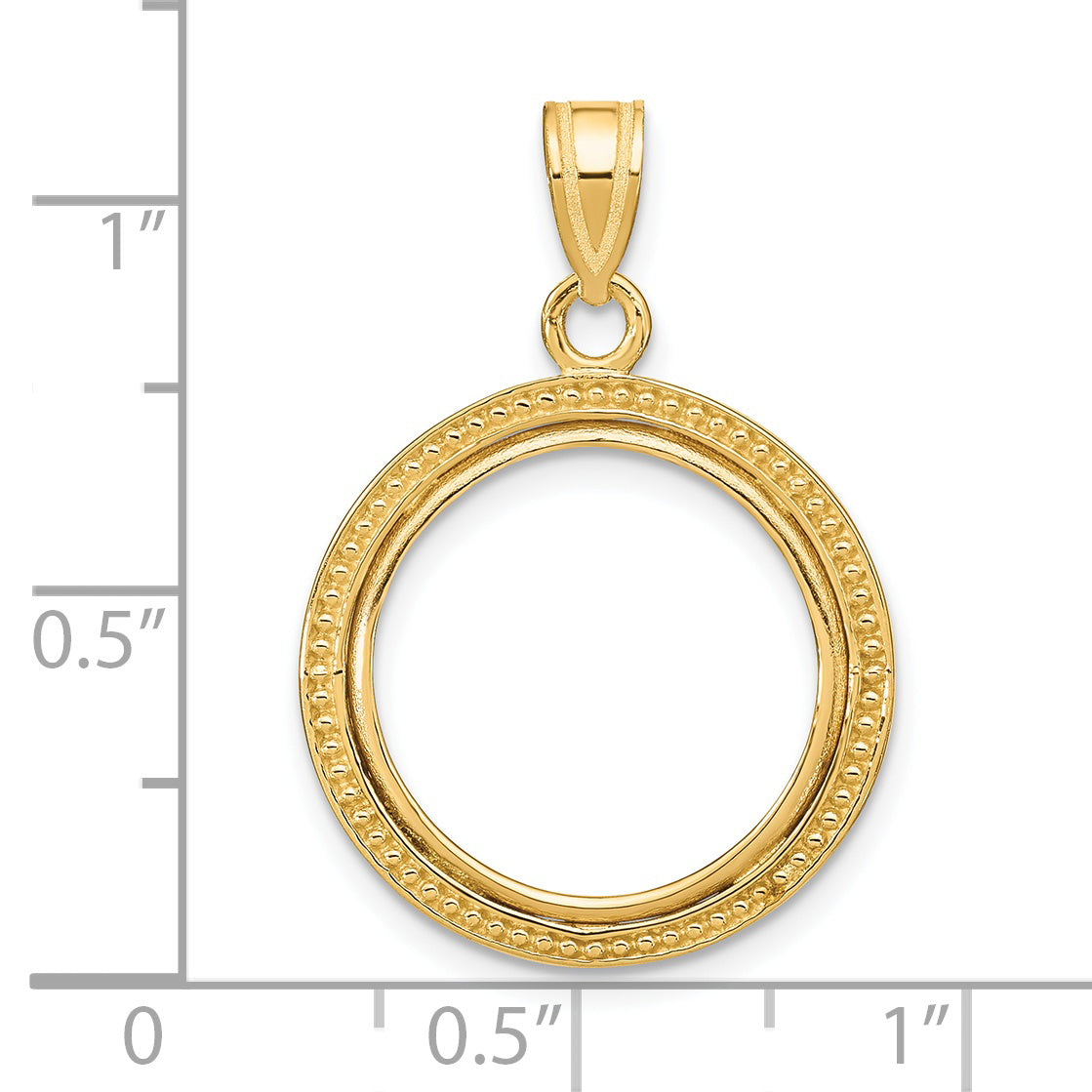 14K Yellow Gold Wideband Distinguished Coin Jewelry Polished And Beaded 16.5mm Prong Bezel Pendant