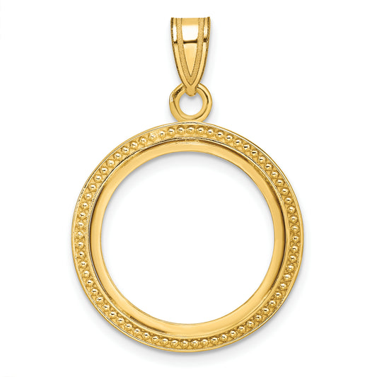 14K Yellow Gold Wideband Distinguished Coin Jewelry Polished And Beaded 18.0mm Prong Bezel Pendant