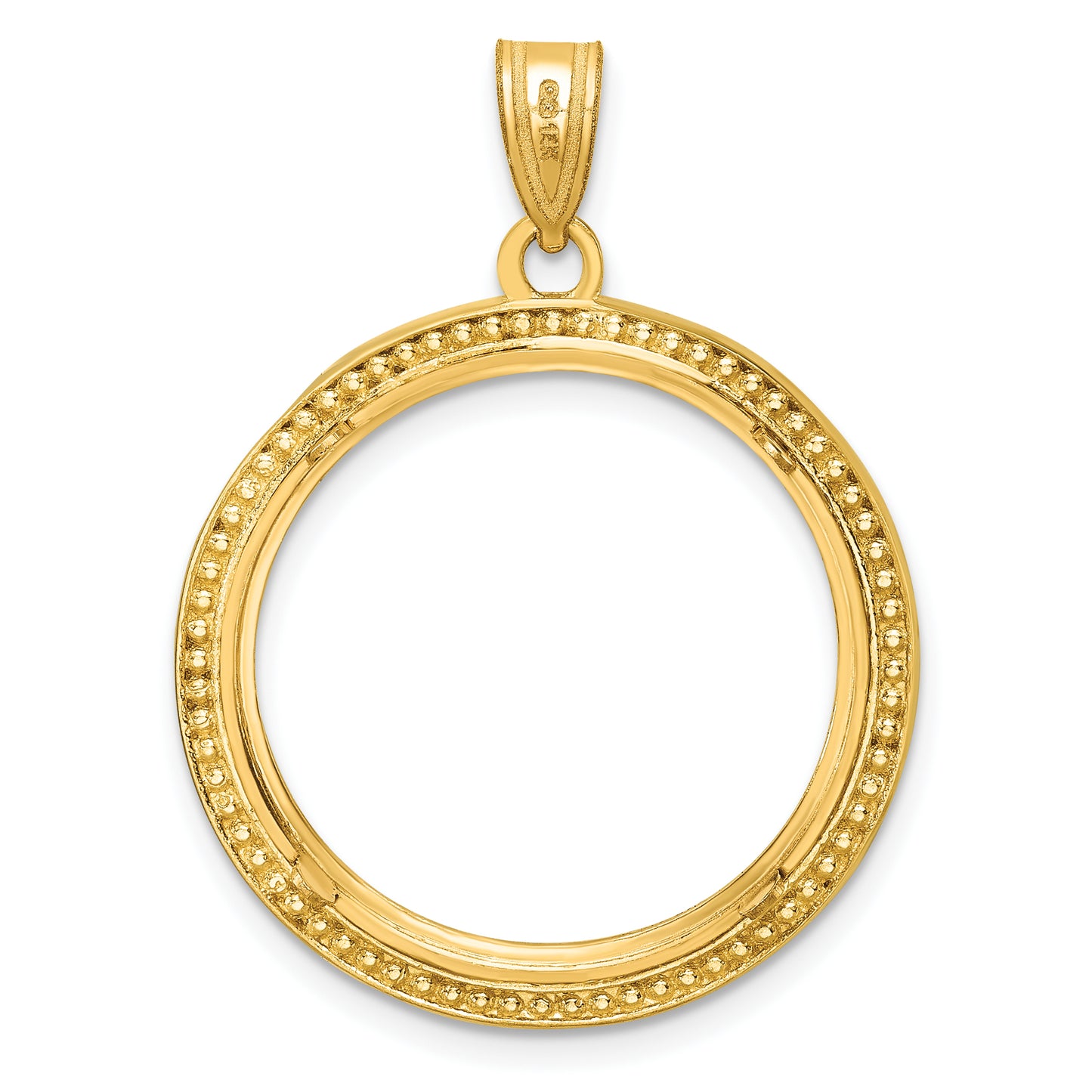 14K Yellow Gold Wideband Distinguished Coin Jewelry Polished And Beaded 22.0mm Prong Bezel Pendant