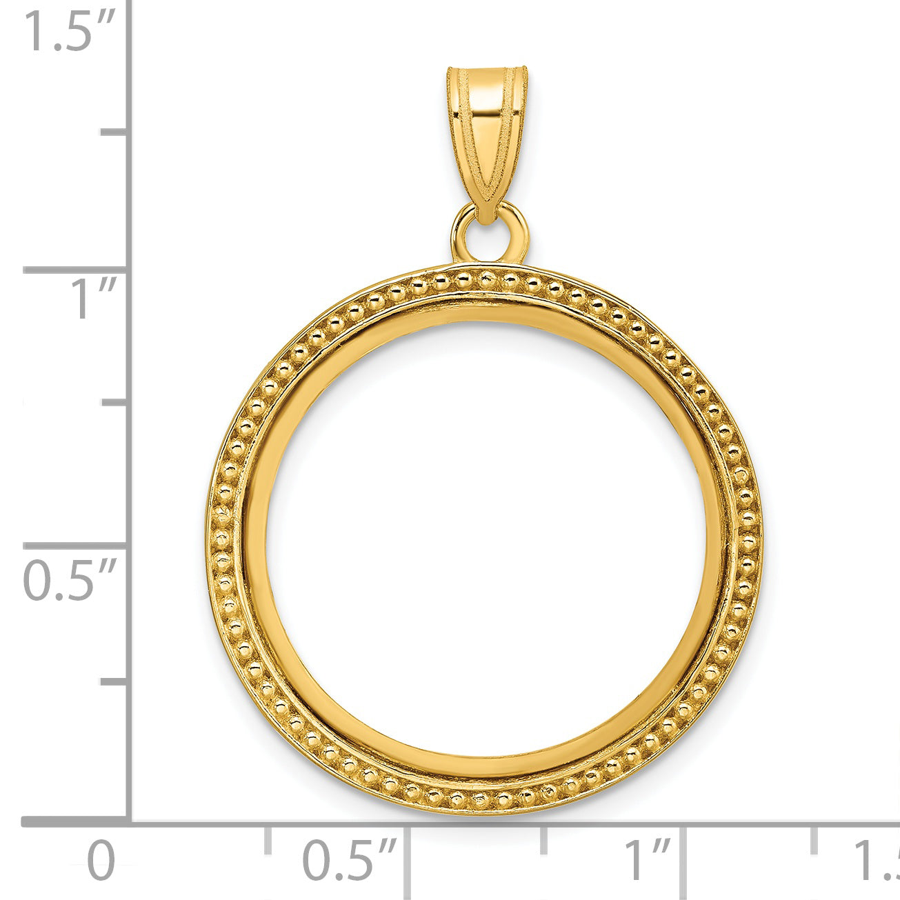 14K Yellow Gold Wideband Distinguished Coin Jewelry Polished And Beaded 22.0mm Prong Bezel Pendant