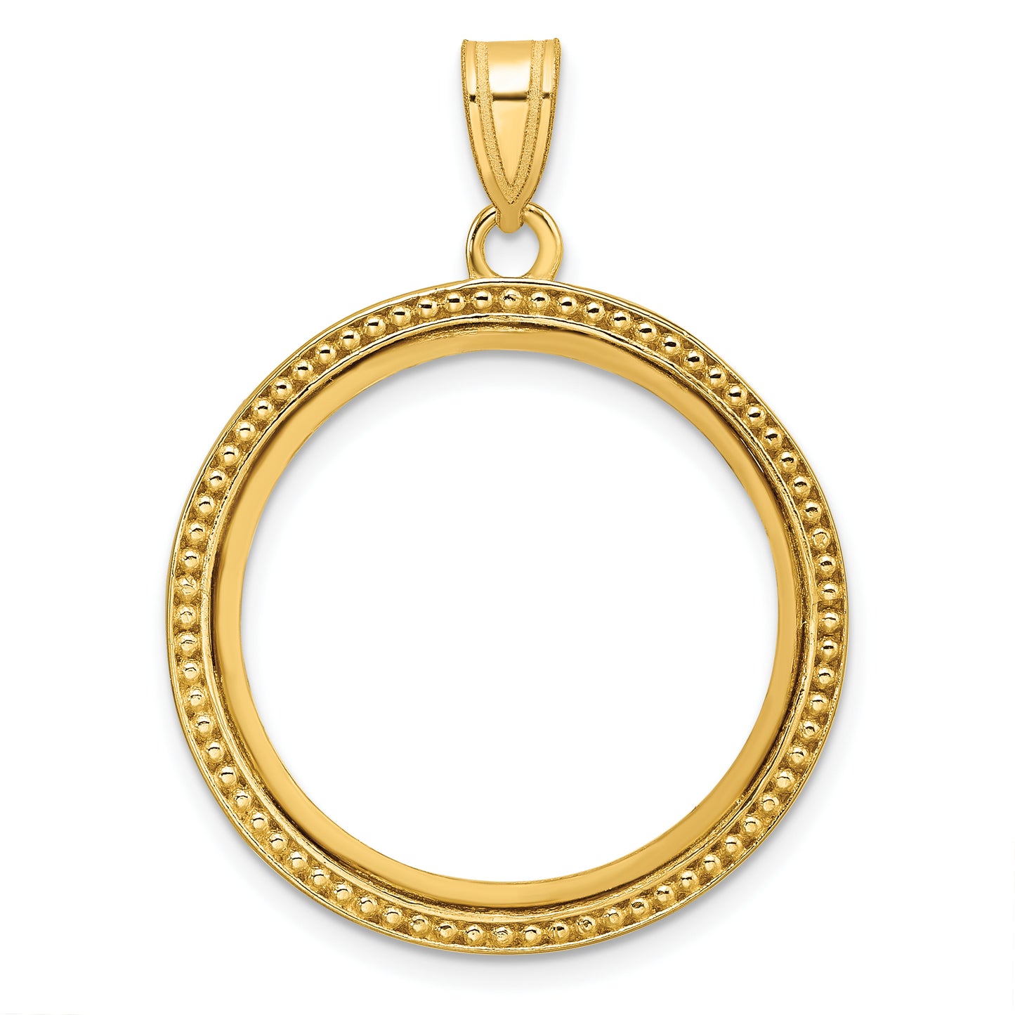 14K Yellow Gold Wideband Distinguished Coin Jewelry Polished And Beaded 22.0mm Prong Bezel Pendant