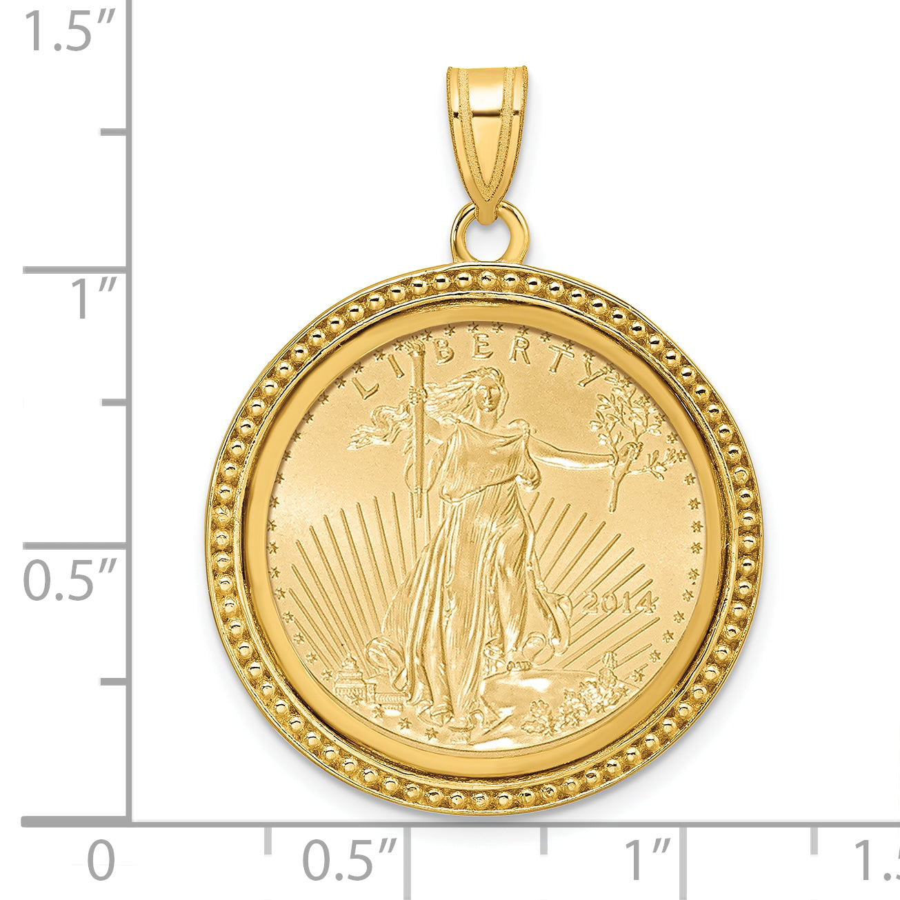 14K Yellow Gold Wideband Distinguished Coin Jewelry Polished And Beaded Mounted 1/4Oz American Eagle Bezel Pendant