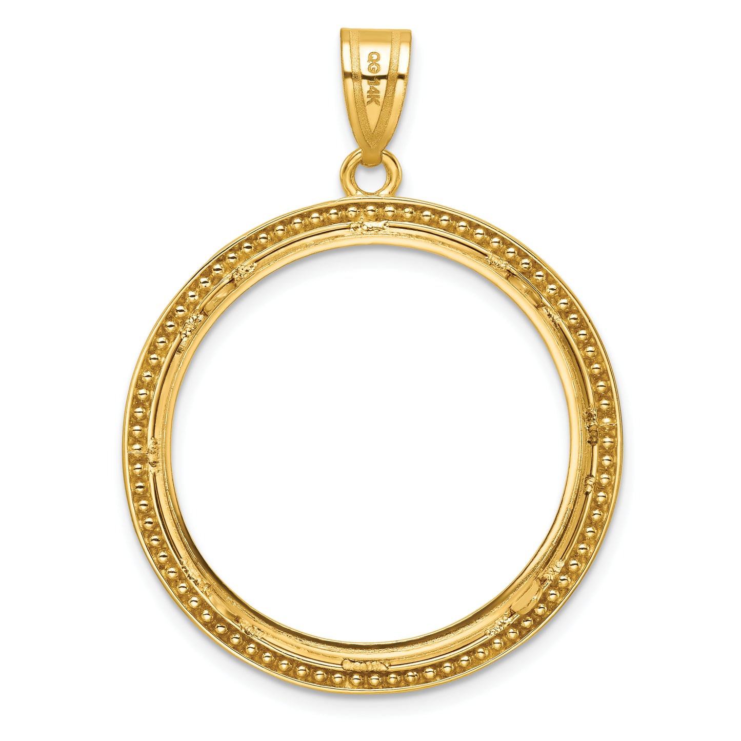 14K Yellow Gold Wideband Distinguished Coin Jewelry Polished And Beaded 27.0mm Prong Bezel Pendant