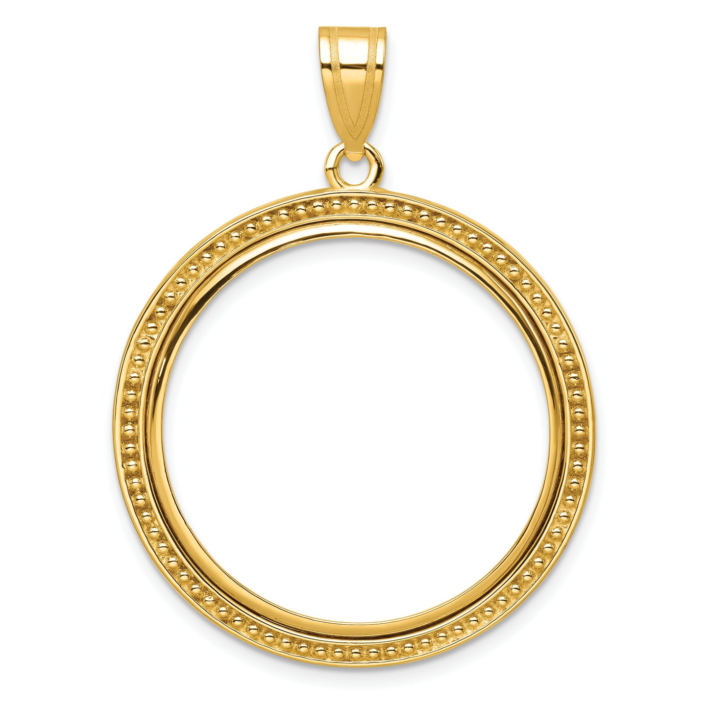 14K Yellow Gold Wideband Distinguished Coin Jewelry Polished And Beaded 27.0mm Prong Bezel Pendant