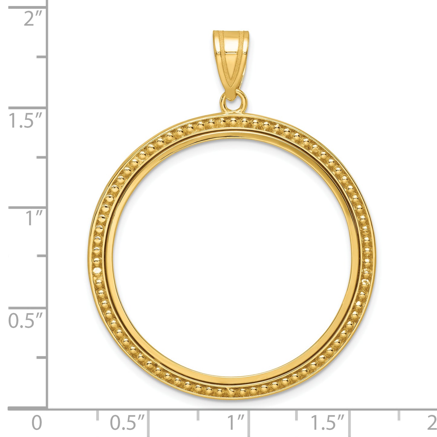 14K Yellow Gold Wideband Distinguished Coin Jewelry Polished And Beaded 32.0mm Prong Bezel Pendant