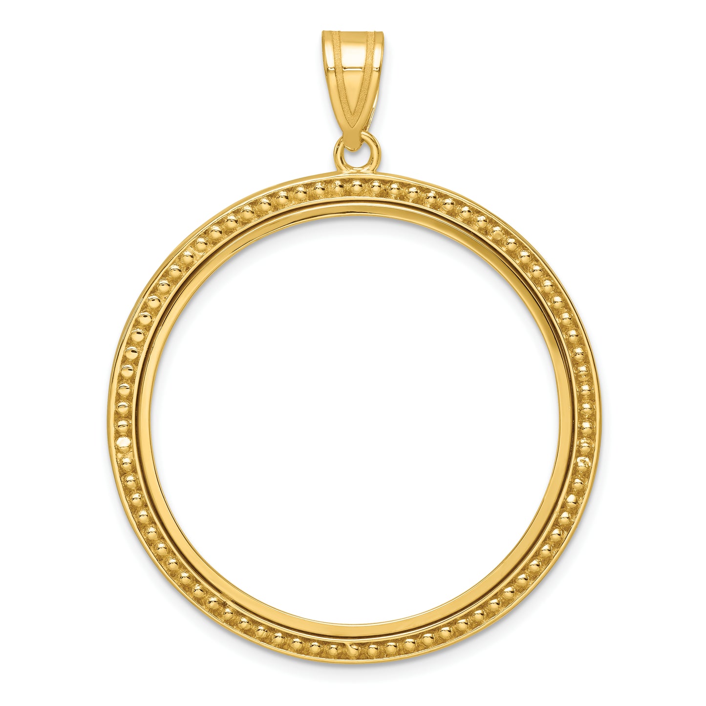 14K Yellow Gold Wideband Distinguished Coin Jewelry Polished And Beaded 32.0mm Prong Bezel Pendant