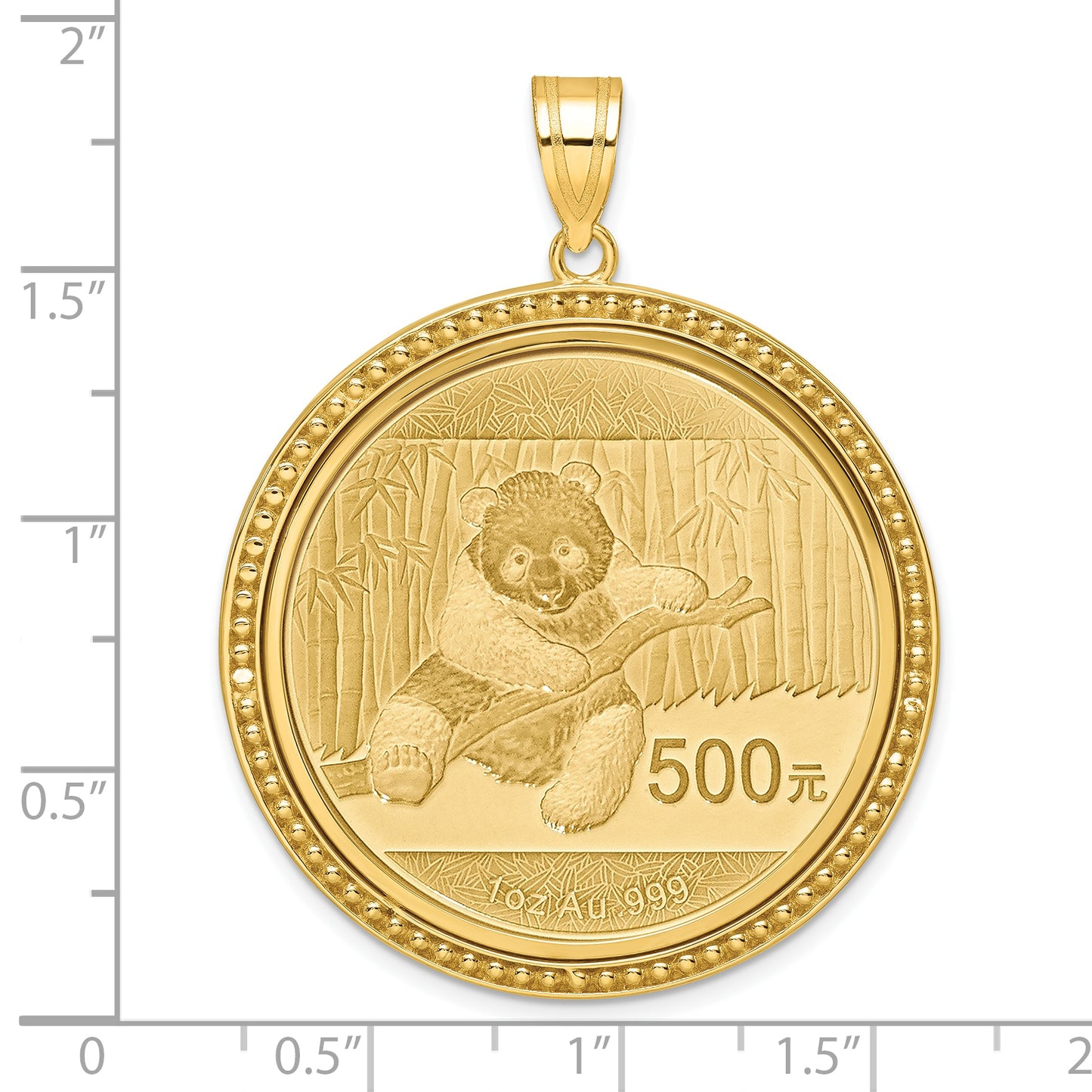 14K Yellow Gold Wideband Distinguished Coin Jewelry Polished And Beaded Mounted 1Oz Panda Bezel Pendant