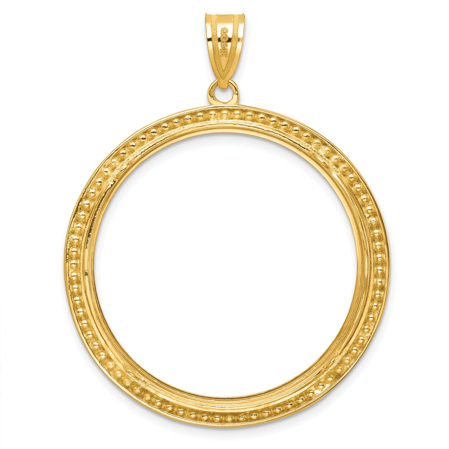 14K Yellow Gold Wideband Distinguished Coin Jewelry Polished And Beaded 32.7mm Prong Bezel Pendant