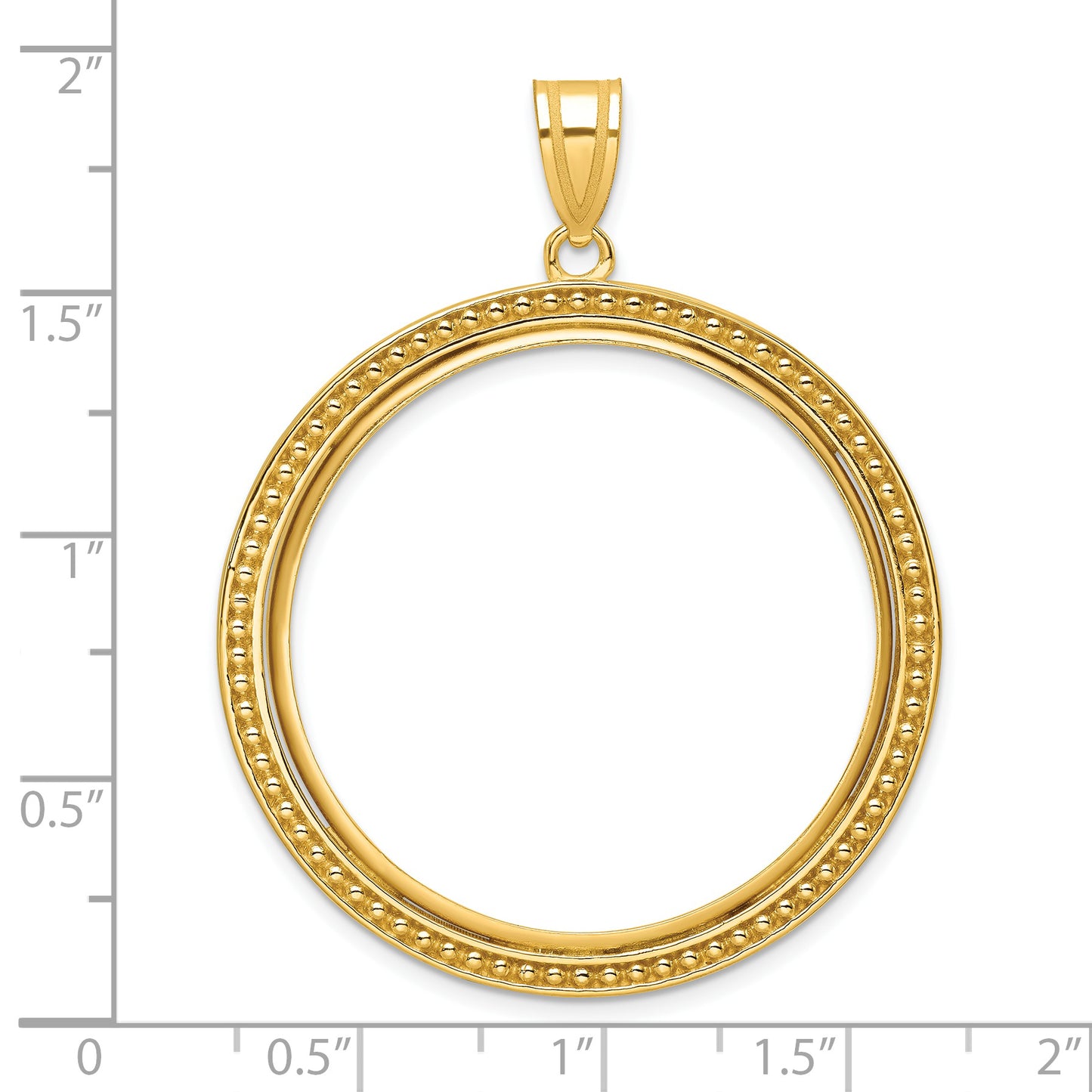 14K Yellow Gold Wideband Distinguished Coin Jewelry Polished And Beaded 32.7mm Prong Bezel Pendant