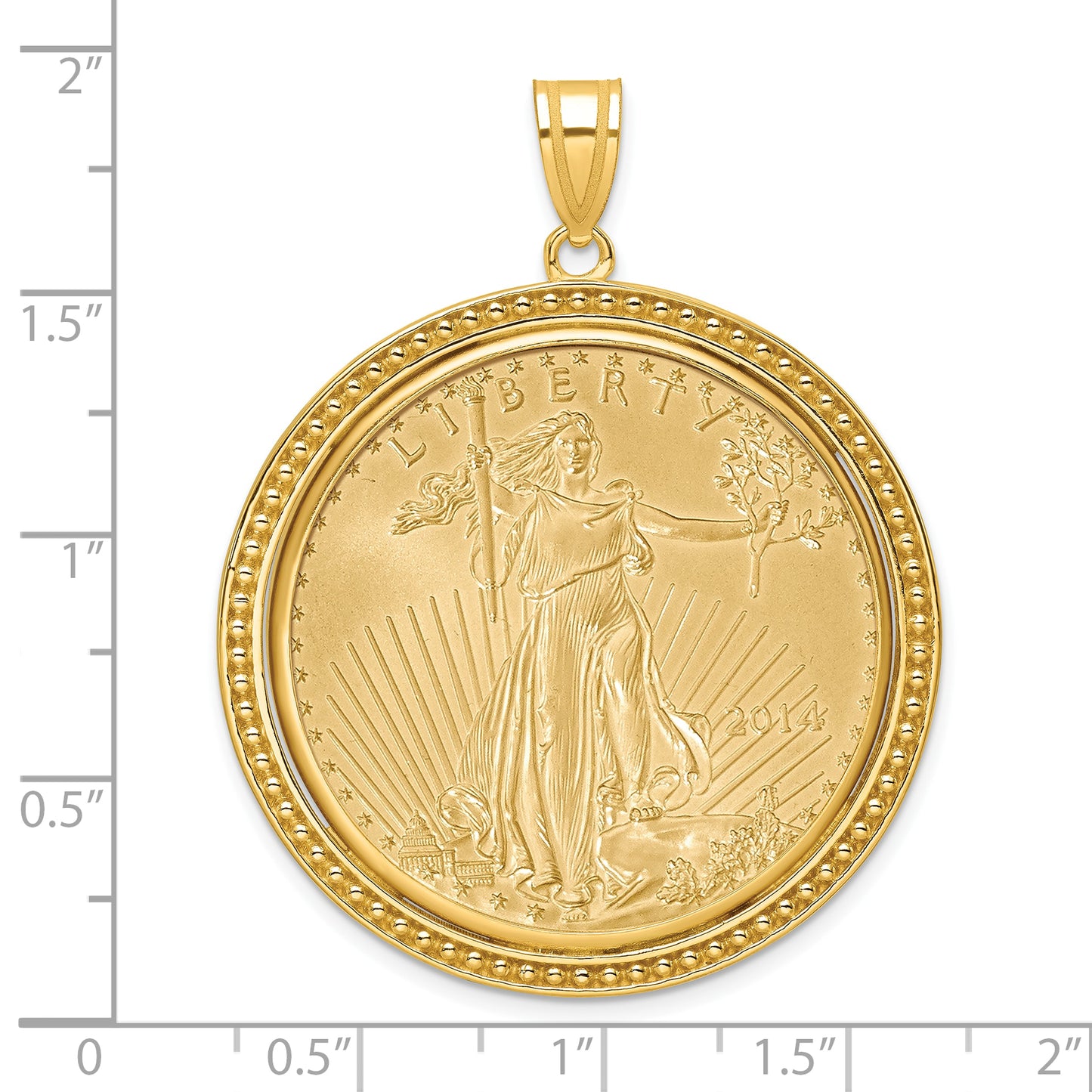 14K Yellow Gold Wideband Distinguished Coin Jewelry Polished And Beaded Mounted 1Oz American Eagle Bezel Pendant