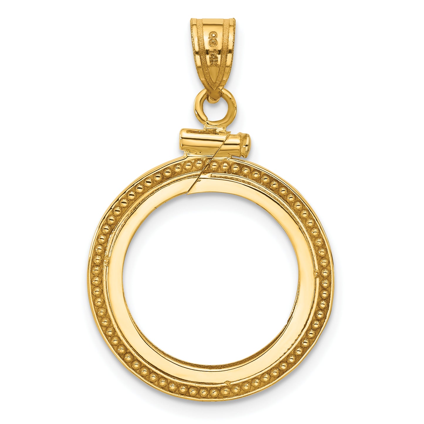 14K Yellow Gold Wideband Distinguished Coin Jewelry Polished And Beaded 16.5mm X 1.35mm Screw Top Bezel Pendant