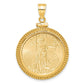 14K Yellow Gold Wideband Distinguished Coin Jewelry Polished And Beaded Mounted 1/4Oz American Eagle Screw Top Bezel Pendant