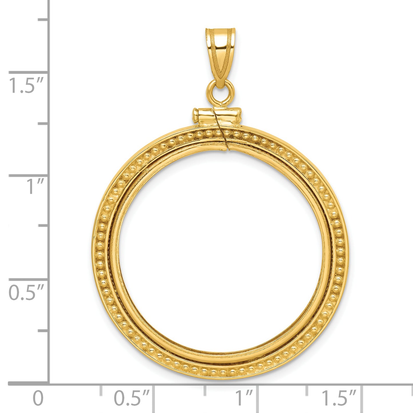 14K Yellow Gold Wideband Distinguished Coin Jewelry Polished And Beaded 27.0mm X 2.35mm Screw Top Bezel Pendant