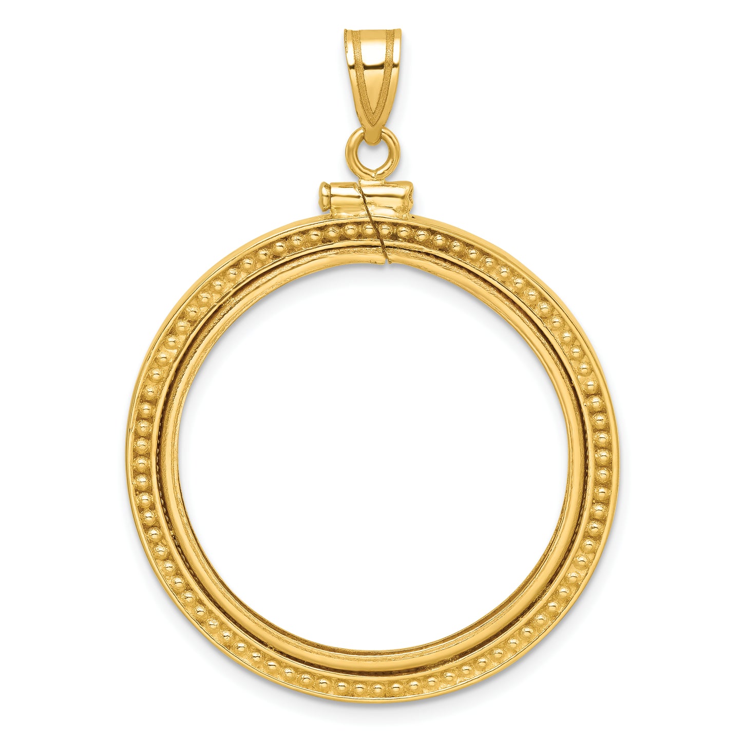 14K Yellow Gold Wideband Distinguished Coin Jewelry Polished And Beaded 27.0mm X 2.35mm Screw Top Bezel Pendant