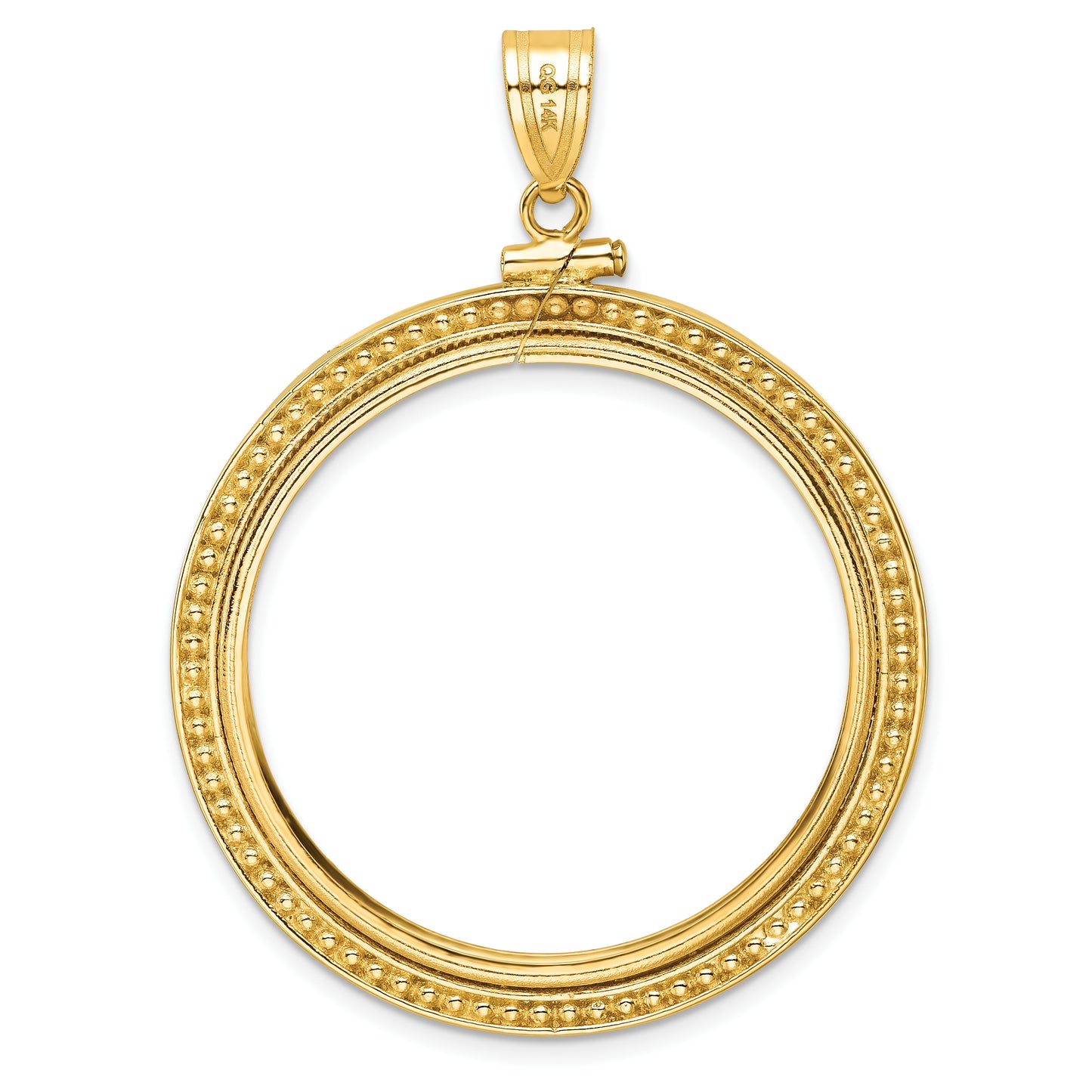 14K Yellow Gold Wideband Distinguished Coin Jewelry Polished And Beaded 32.7mm X 3.00mm Screw Top Bezel Pendant